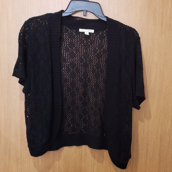 Notations Sweaters - Notations black short sleeve open drape sweater cardigan shrug, large